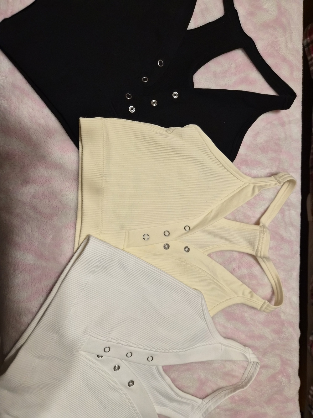 Ribbed Snap-Front Sport Bras - Black, Cream, White